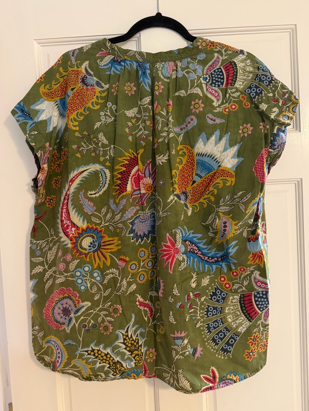 dylan Olive Green Paisley Floral Short-Sleeve Blouse - Picture 6 of 6